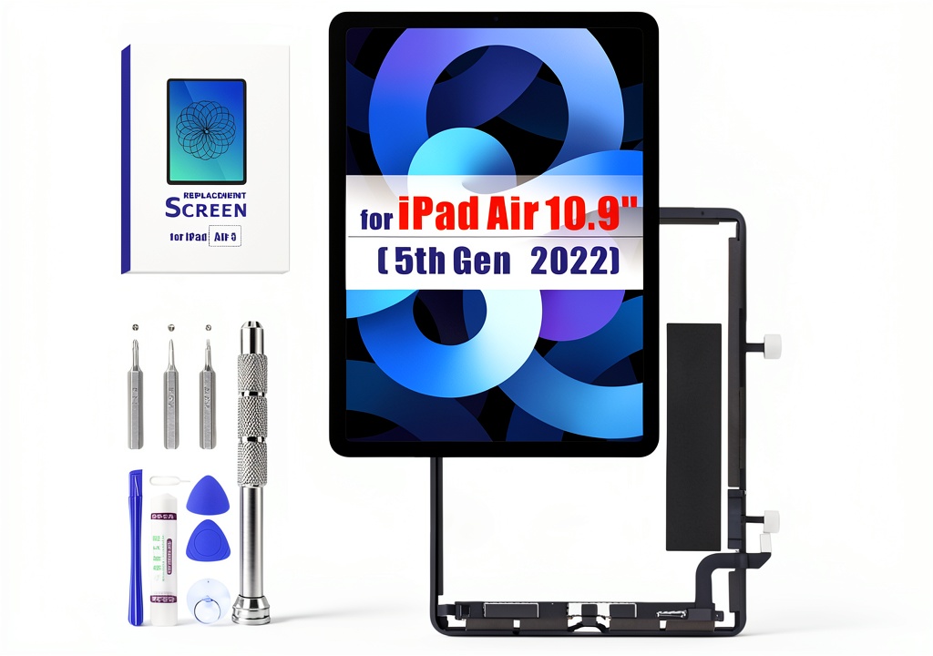 iPad Air screen being installed on a workbench