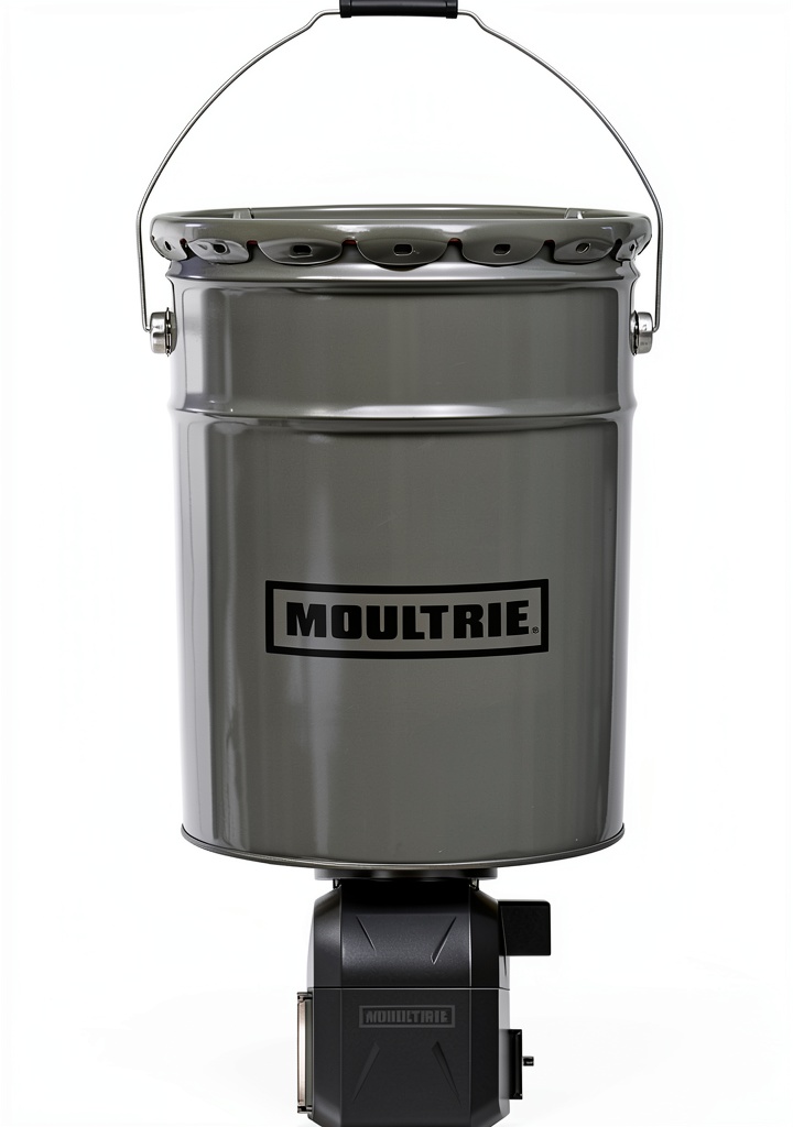 Installing Moultrie 40‑Lb Deer Feeder on a wooden branch in a forest setting